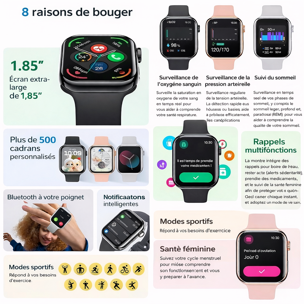 Montre connecté premium sport 2025 Homme Femme – Appels & GPS