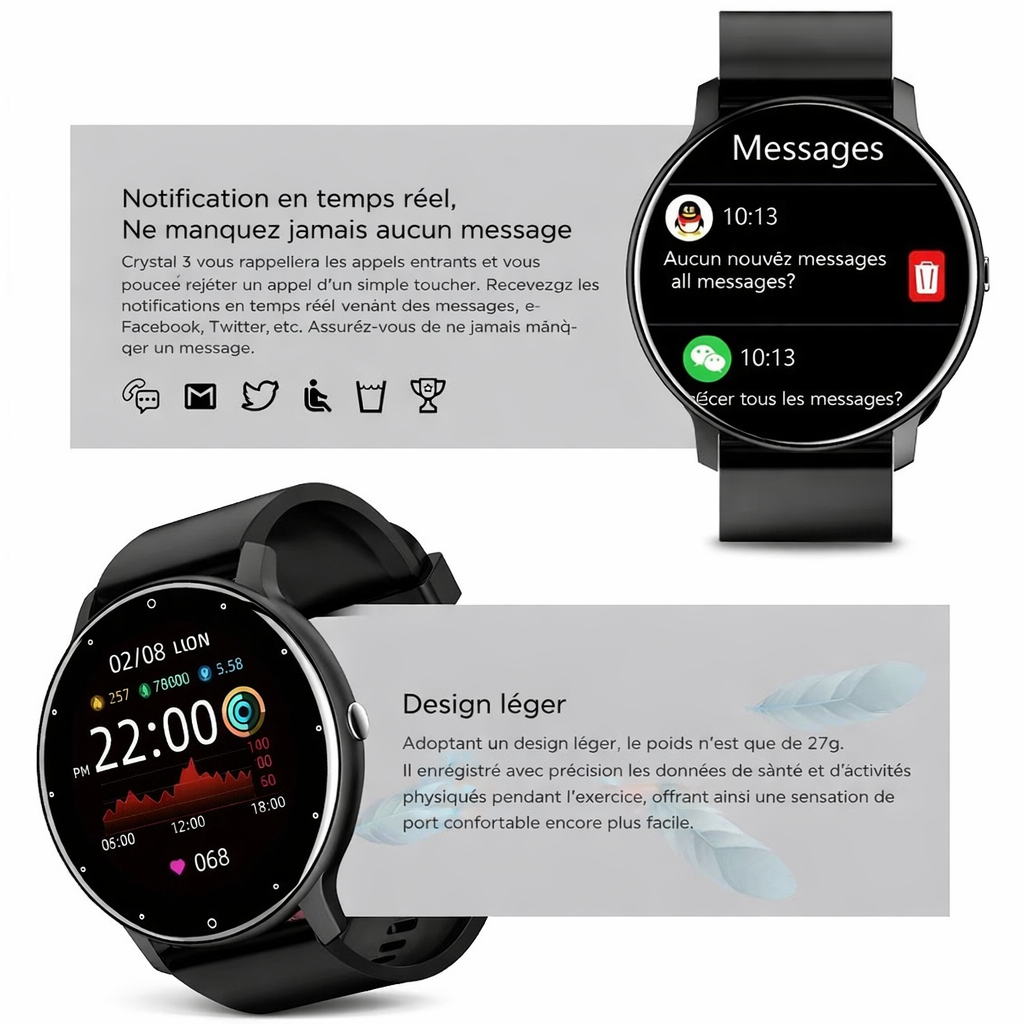 Montre Connectée Élégante & Sportive avec Suivi Cardiaque